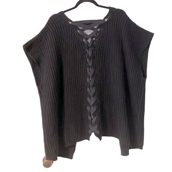 David and Young black laced back open front sweater One Size - Picture 4 of 8